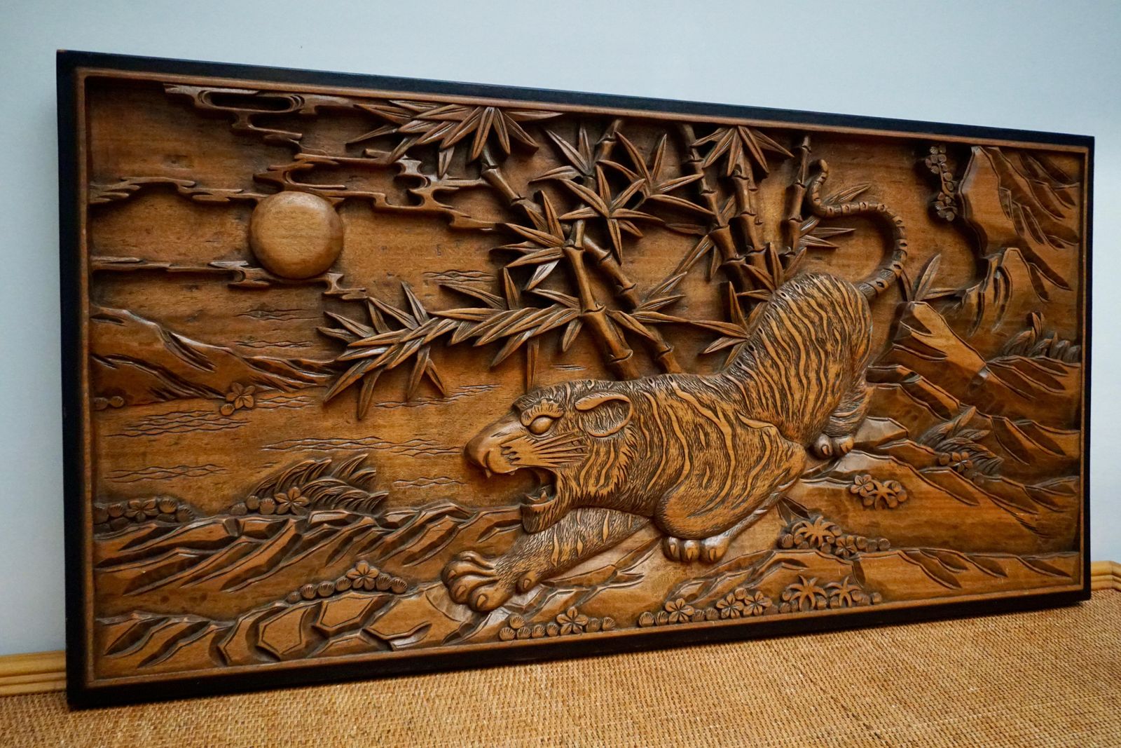 Art Chinese Carved Wood Wall Art From A Hunting Tiger photo
