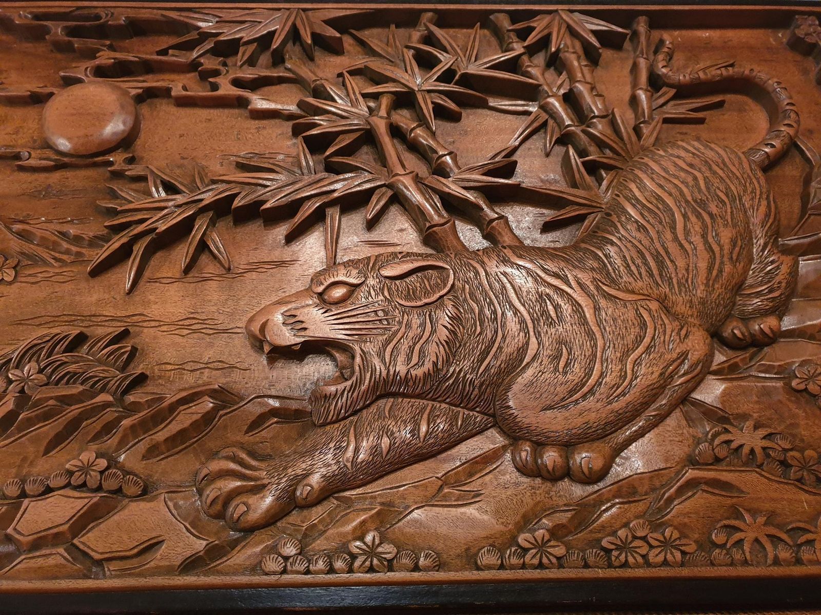 photo buy Chinese Carved Wood Wall Art From A Hunting Tiger