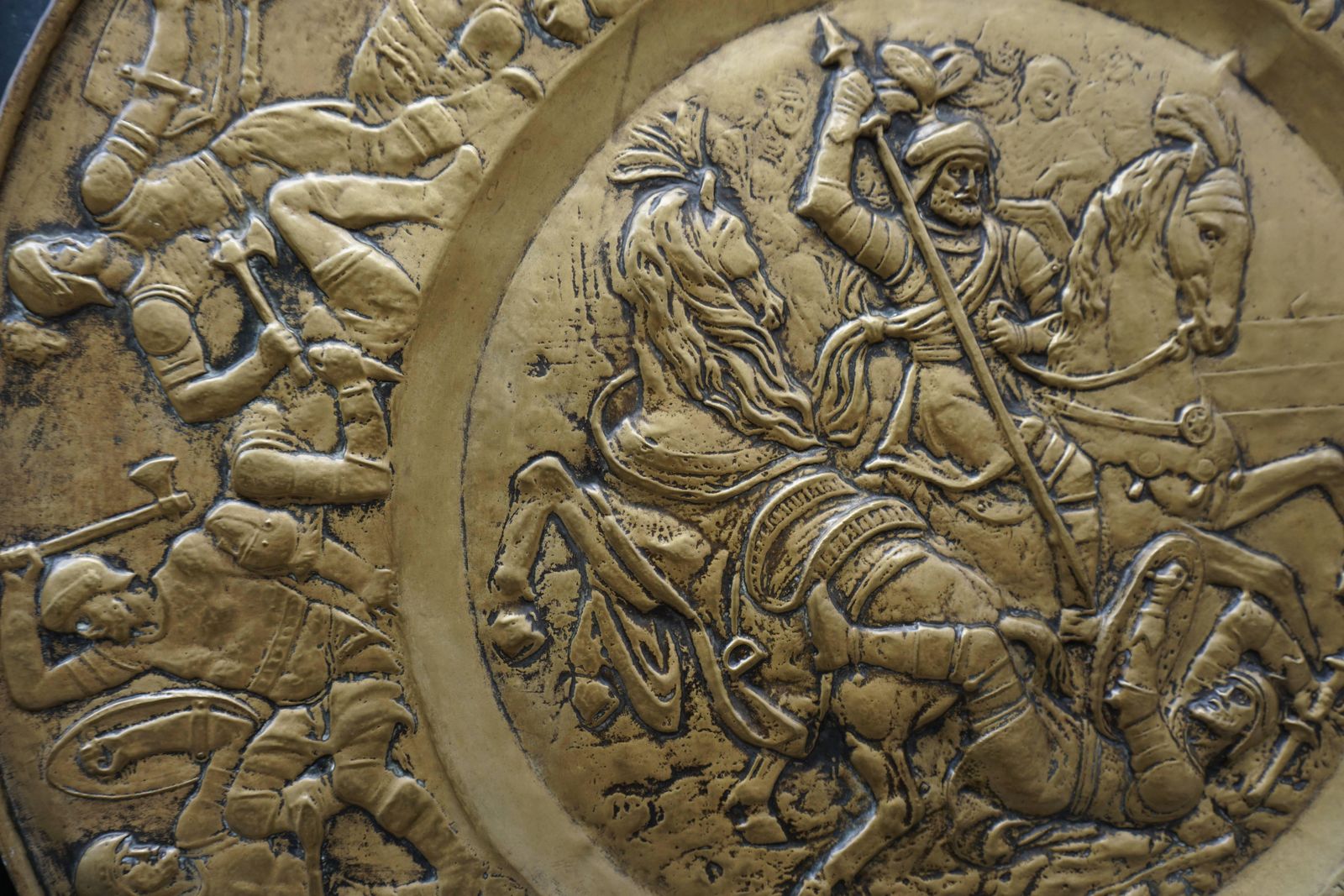 photo furniture Hammered Copper Wall Relief Sculpture With Roman Warriors