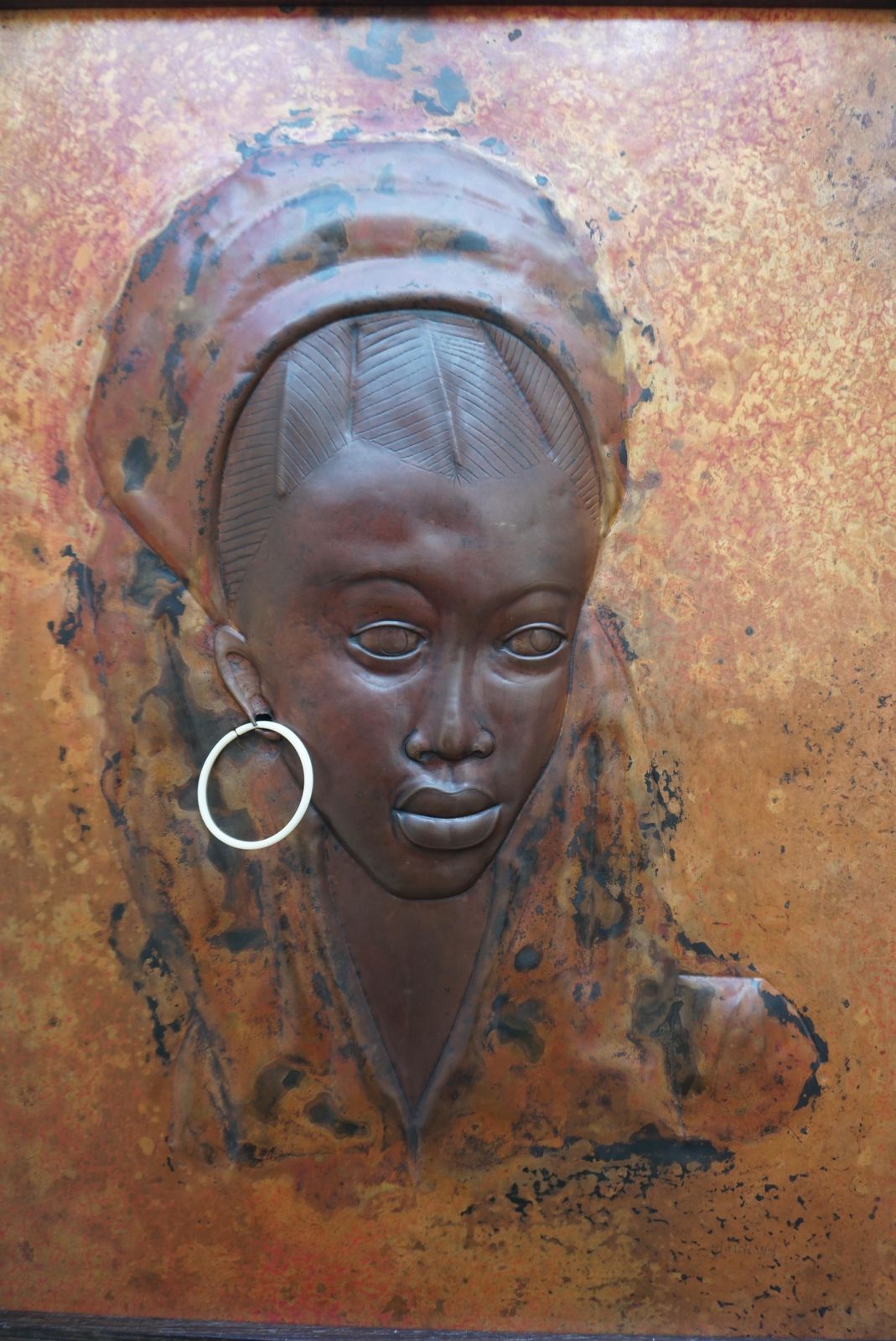 photo furniture Beautiful Hammered Copper Bas Relief Of An African Woman