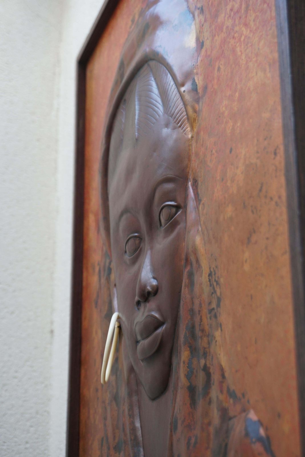 photo for sale Beautiful Hammered Copper Bas Relief Of An African Woman