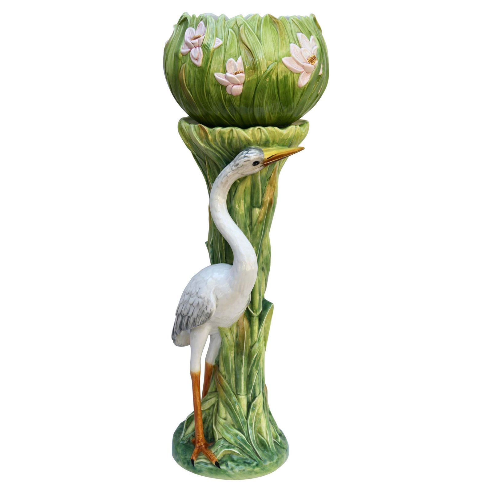 Two Columns With Heron And Planter In The Style Of Delphin Massier