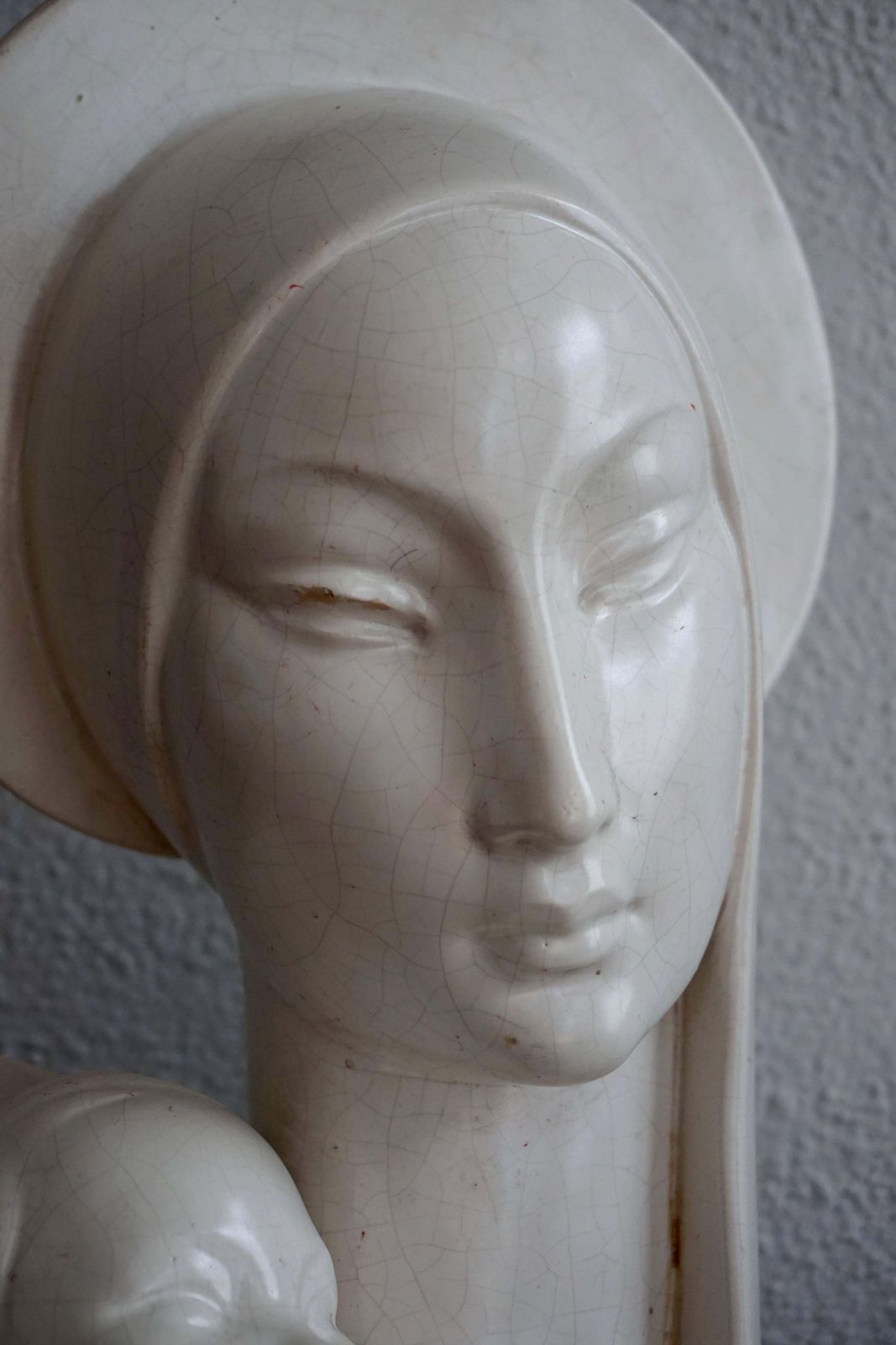Mid 20th Century Stylized Plaster Sculpture Of Madonna And Child photo buy