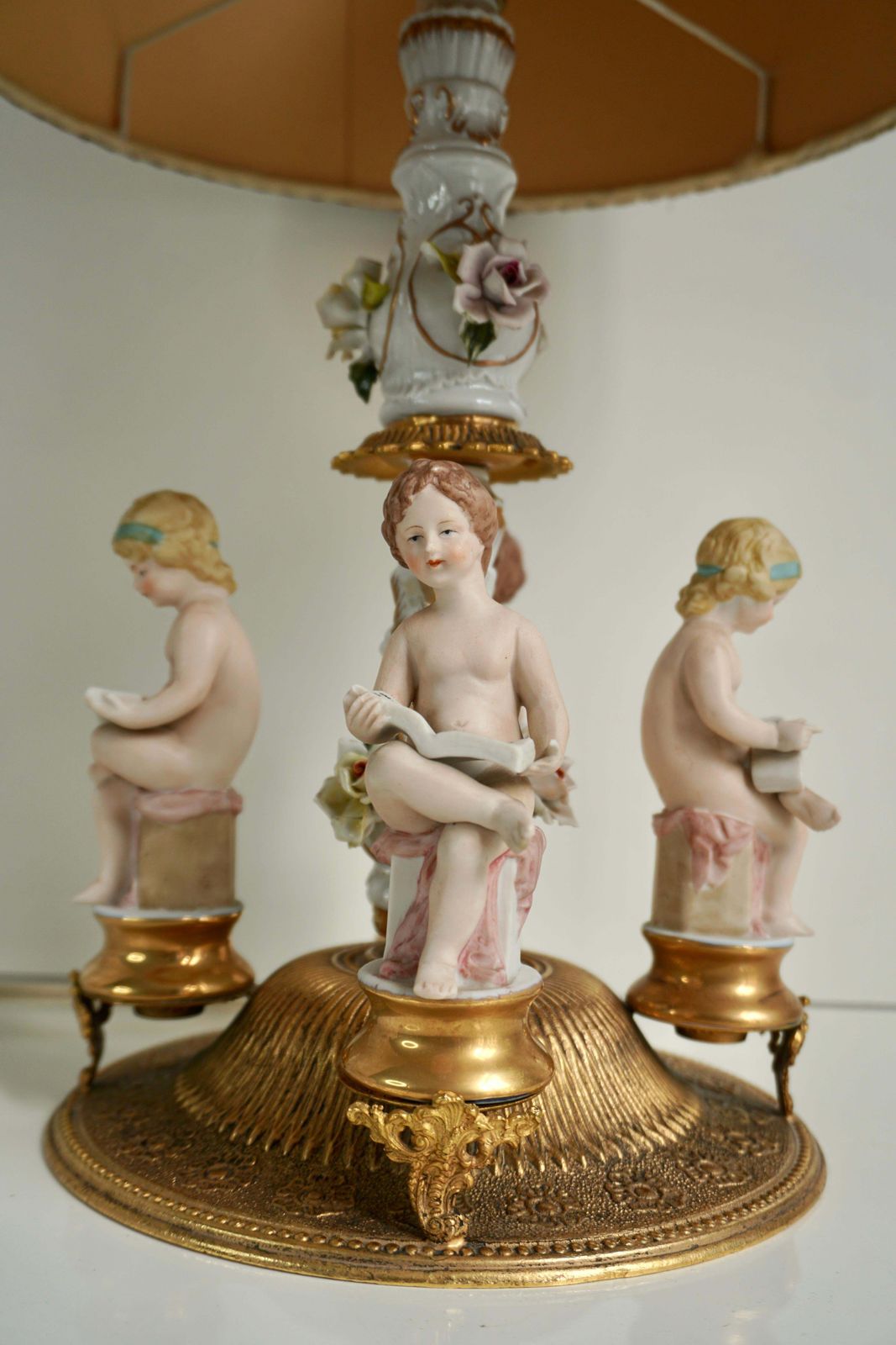 Lighting Italian Victorian Porcelain Cherub Lamp photo
