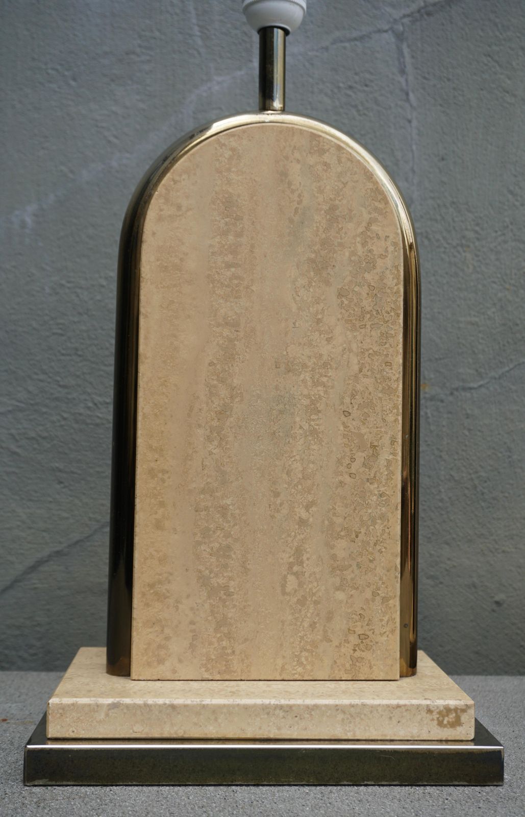Pair Of Belgian Beige Travertine And Gilt Metal Table Lamps, Belgium 1970's photo 1571.0