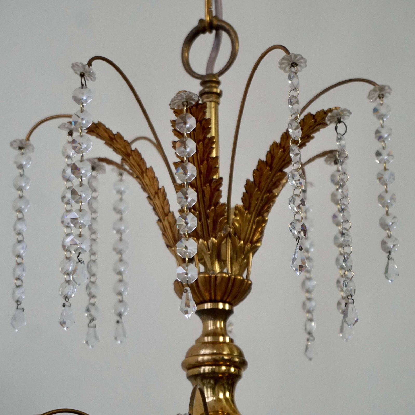 Gilt Palm Leaf Hollywood Regency Chandelier With Crystal photo buy