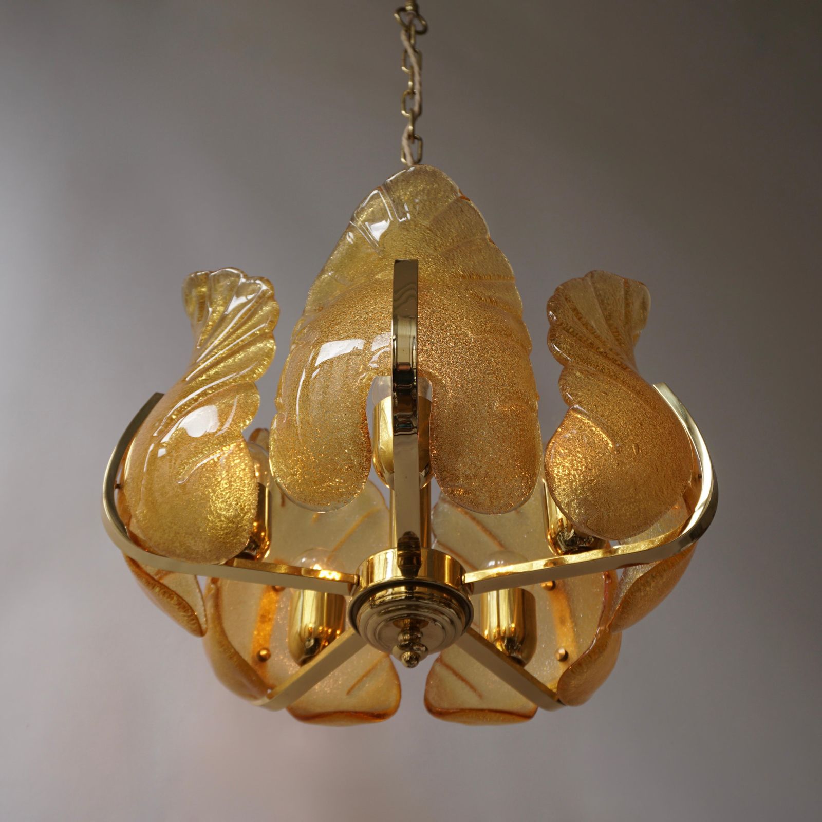 Italian Murano Glass And Brass Chandelier photo vintage