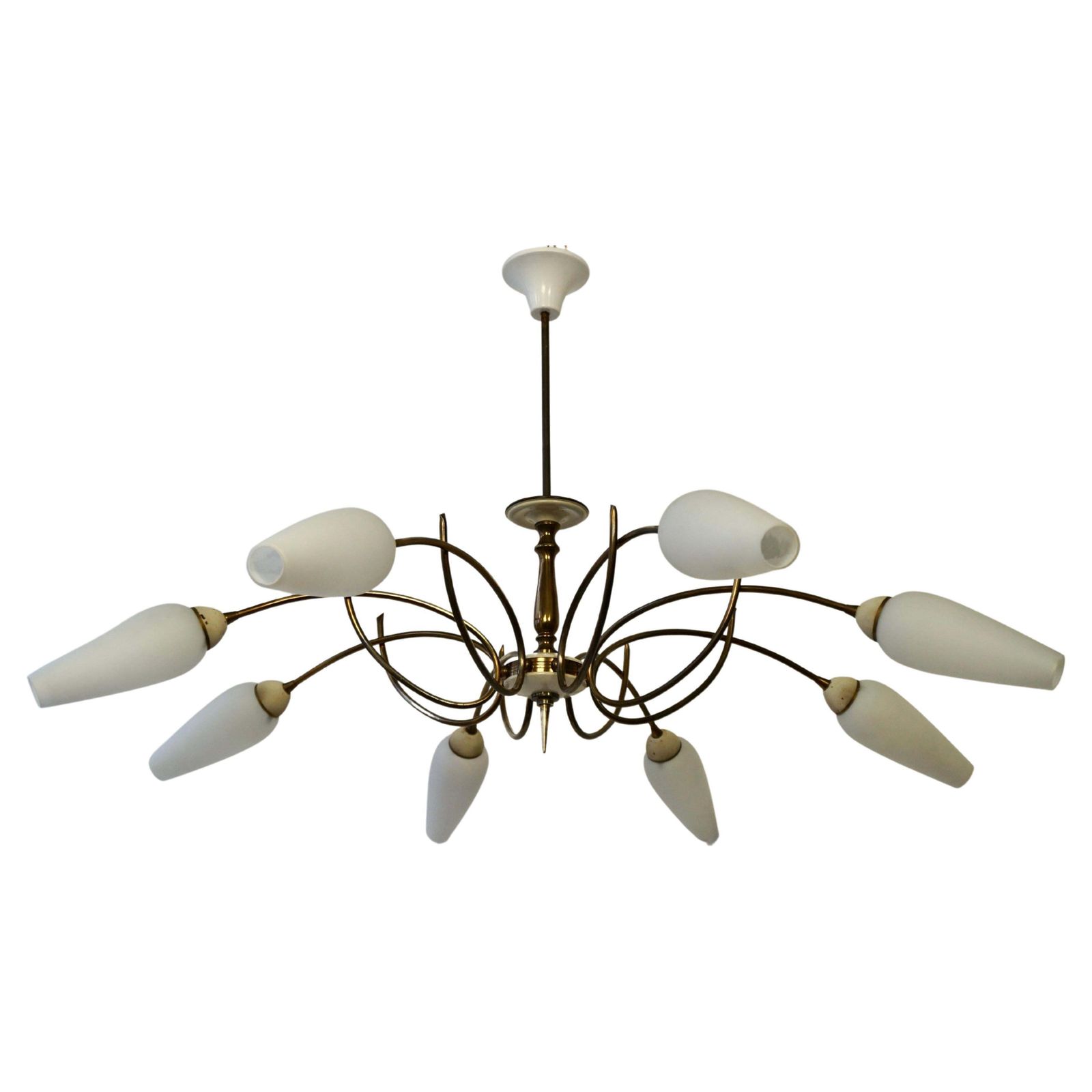 Mid Century Italian Pendant Light In Brass And Glass