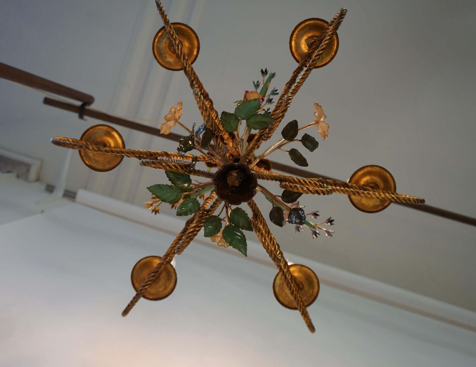 photo furniture 2 Italian Tole Flower Hollywood Regency Chandelier Florentine, 1950s