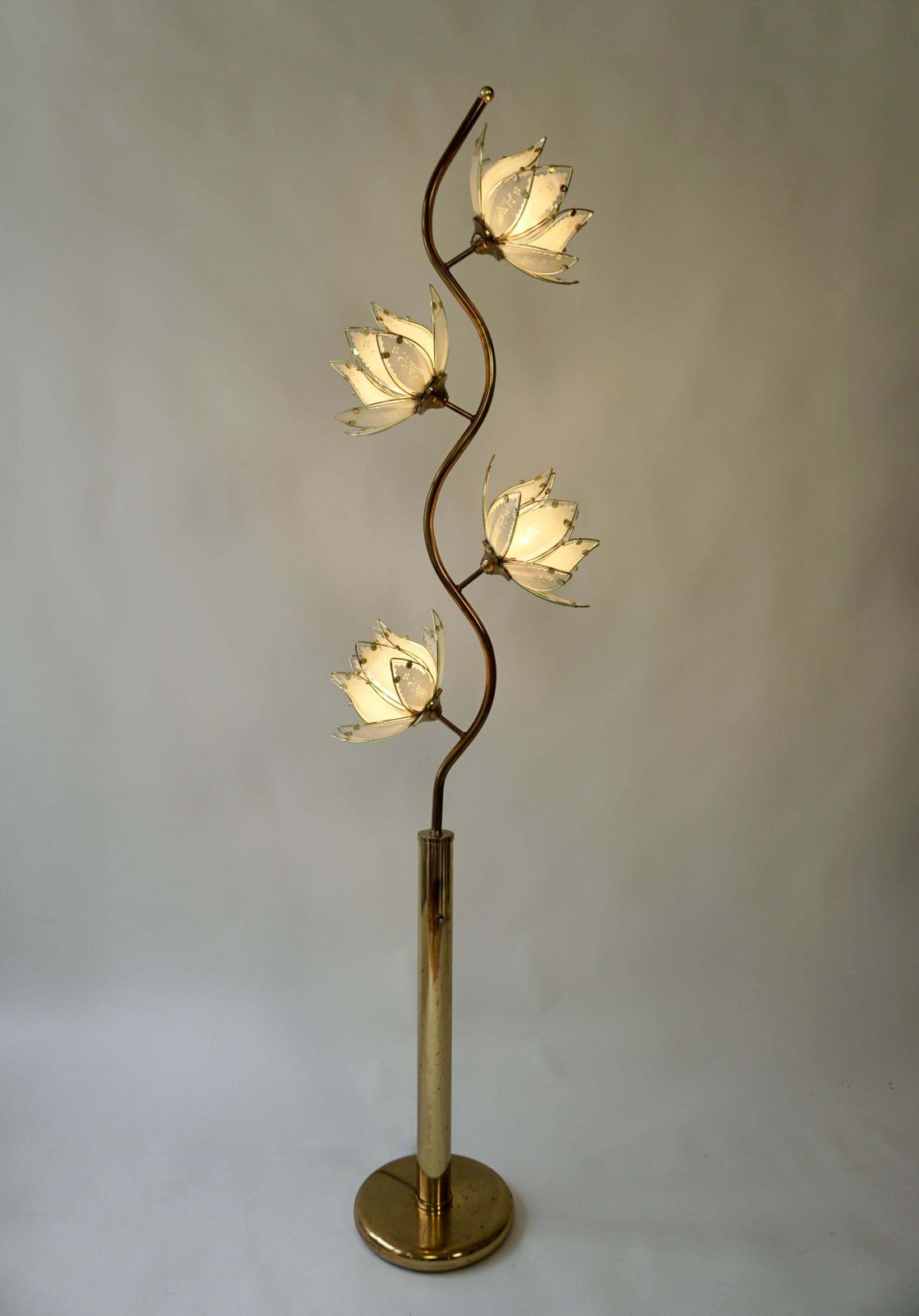 Elegant Floor Lamp With Four Glass Lotus Flowers photo furniture