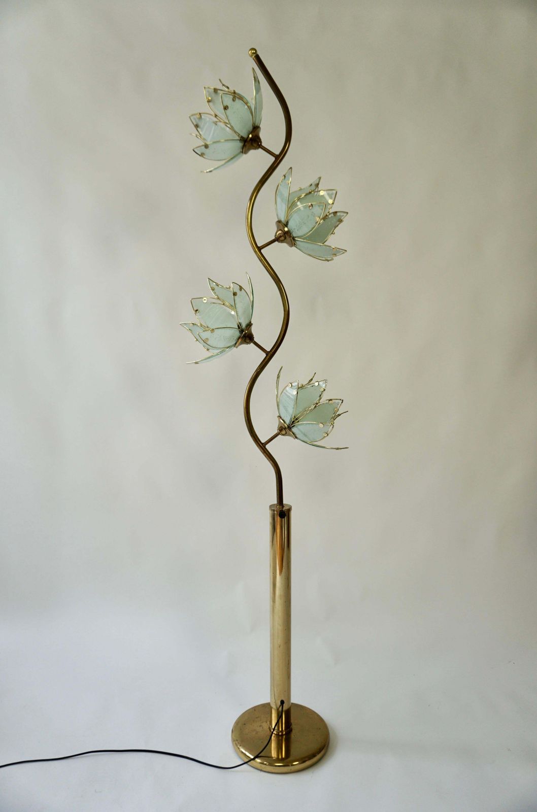 Elegant Floor Lamp With Four Glass Lotus Flowers photo Lighting