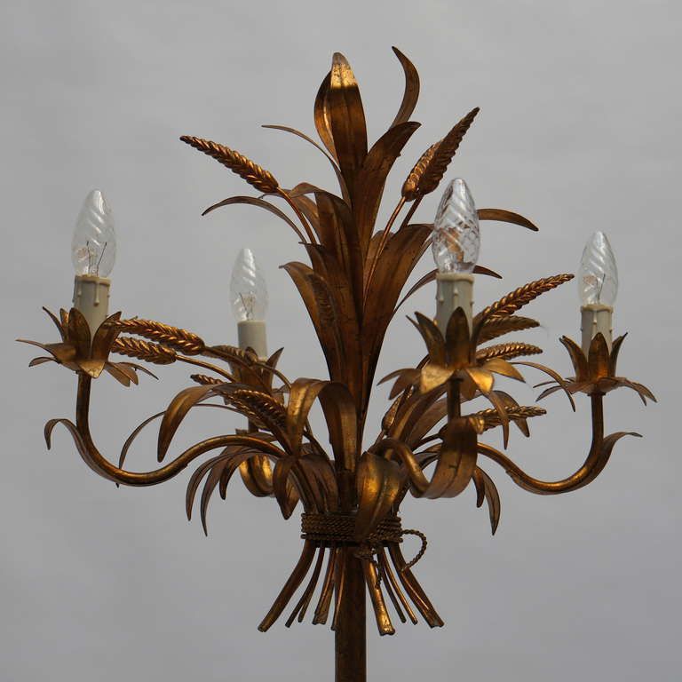Rare Gilt Metal Sheaf Of Wheat Floor Lamp By Hans Kogl photo Lighting