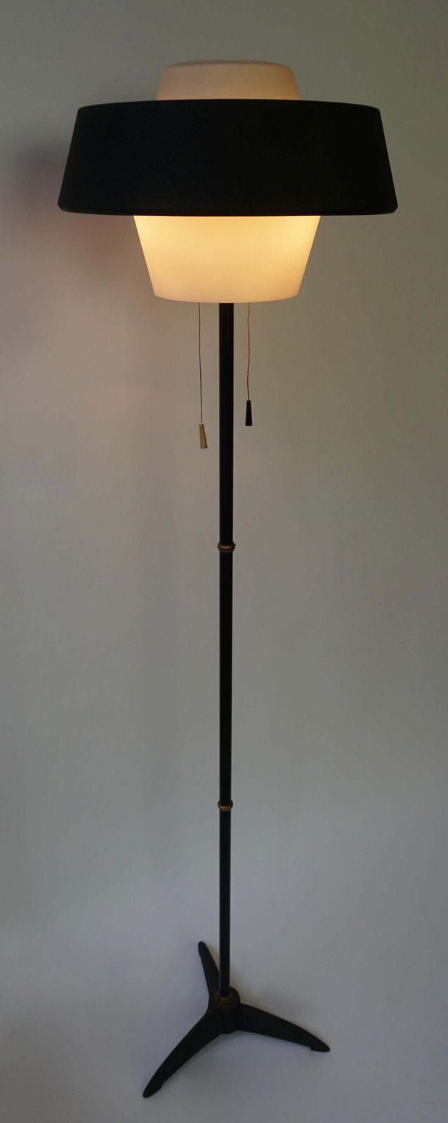Rare Black Metal And Opaline Floor Lamp By Louis Kalff, The Netherlands 1950s photo 3142.0