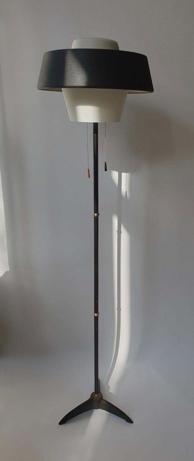 photo furniture Rare Black Metal And Opaline Floor Lamp By Louis Kalff, The Netherlands 1950s