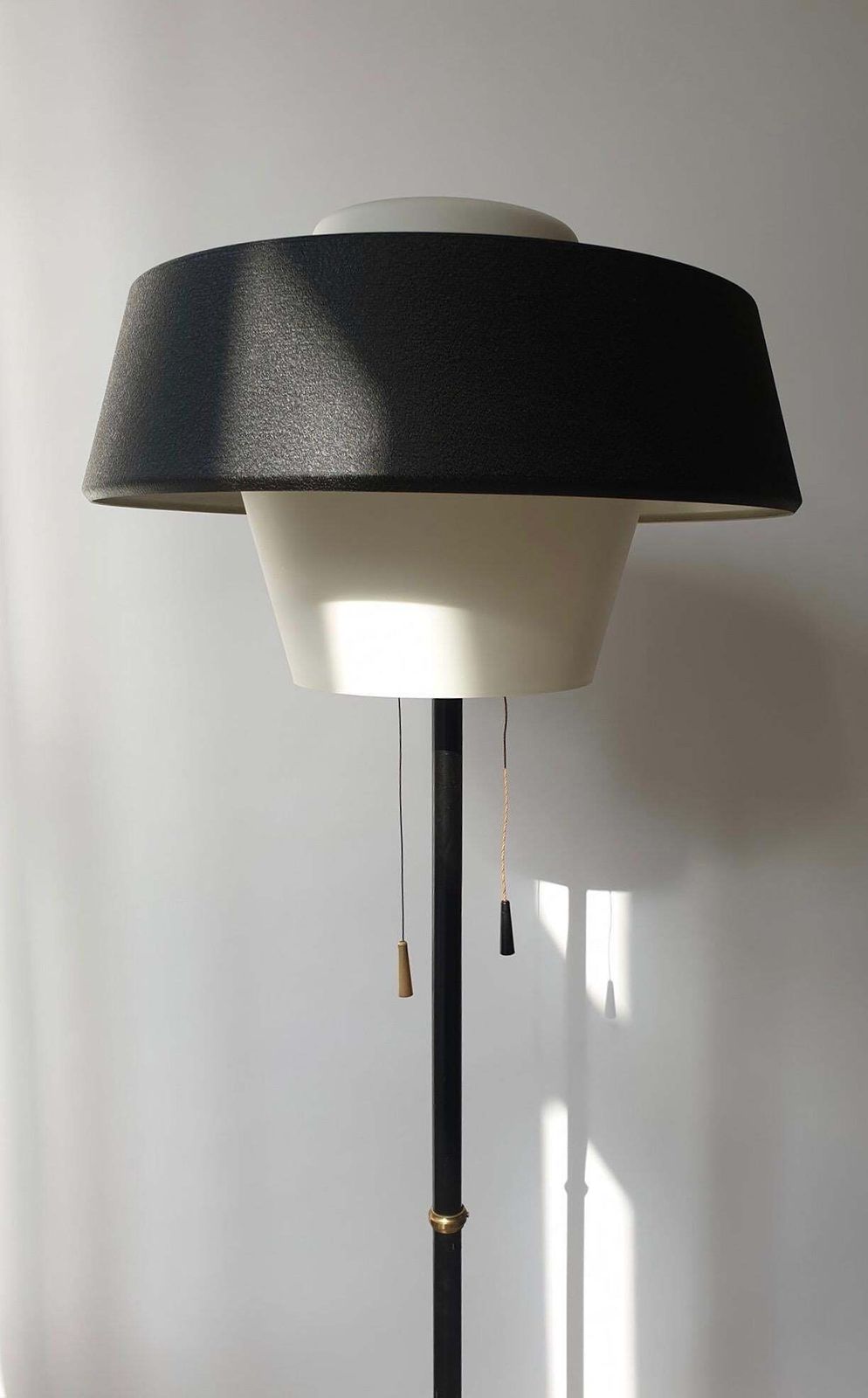 Lighting Rare Black Metal And Opaline Floor Lamp By Louis Kalff, The Netherlands 1950s photo