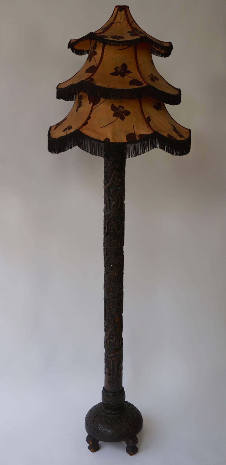 1920s Fine Antique Chinese Carved Floor Lamp With Pagoda Shade photo 3821.0