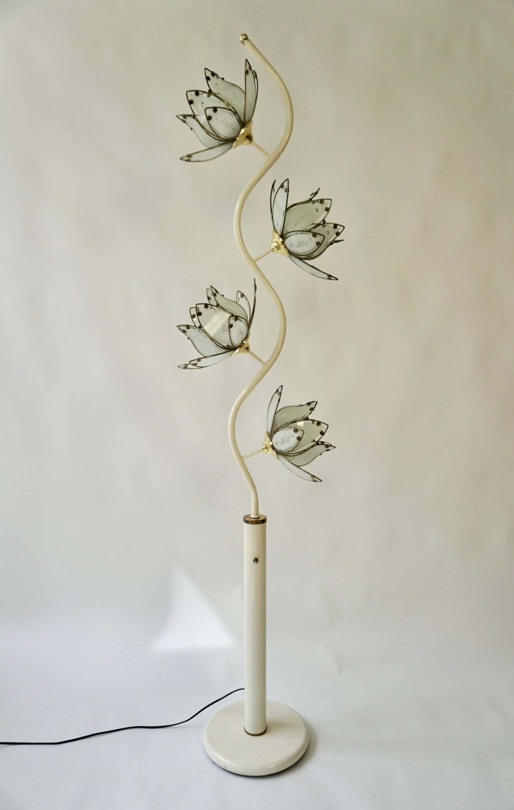 Mid Century Modern Vintage Hollywood Regency White Glass Lotus Flower Floor Lamp photo furniture