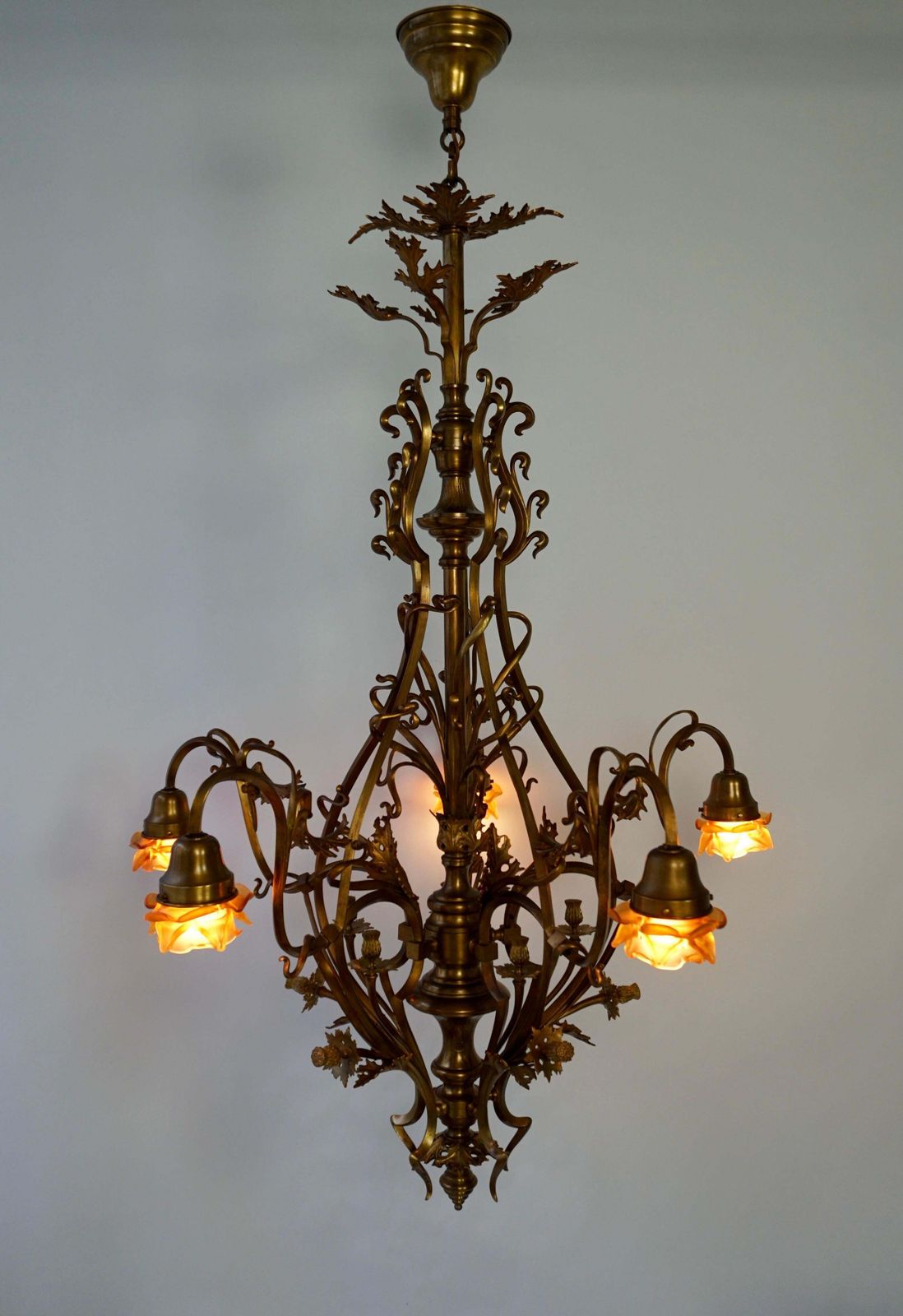 Large And Top Quality, Elegant & Exquisite 5 Light Art Nouveau Chandelier photo vintage