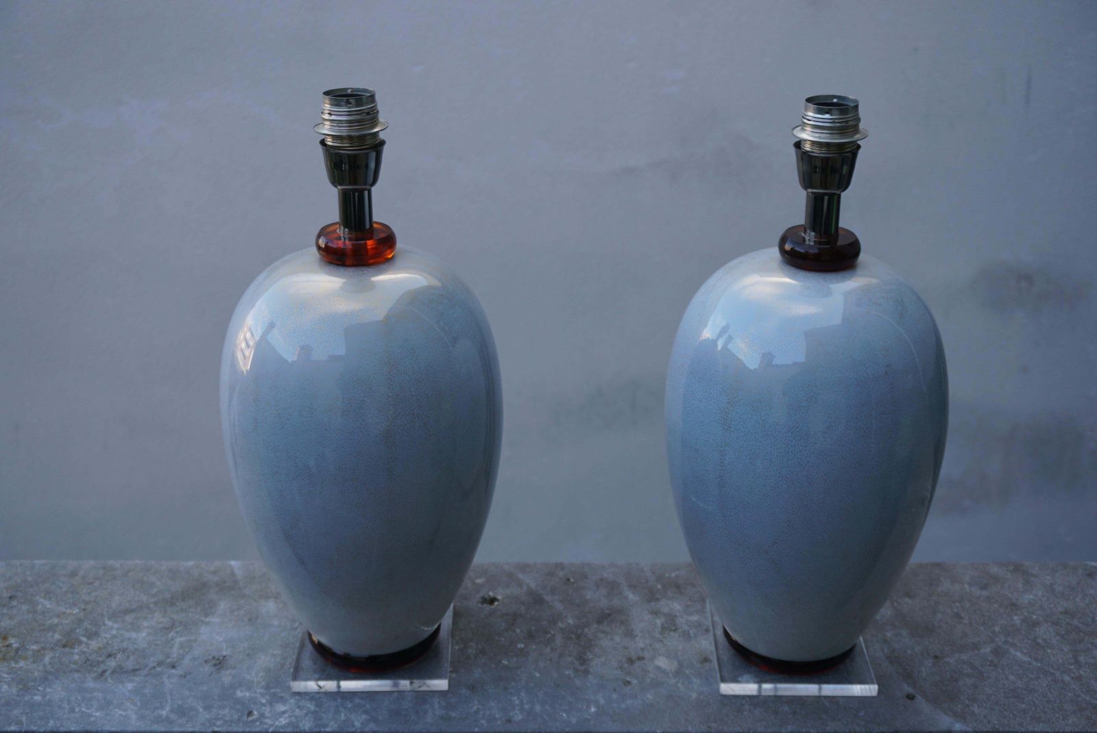 Pair Of 1970s Murano Glass Gold Inclusion Table Lamps By Mangani, Italy photo for sale