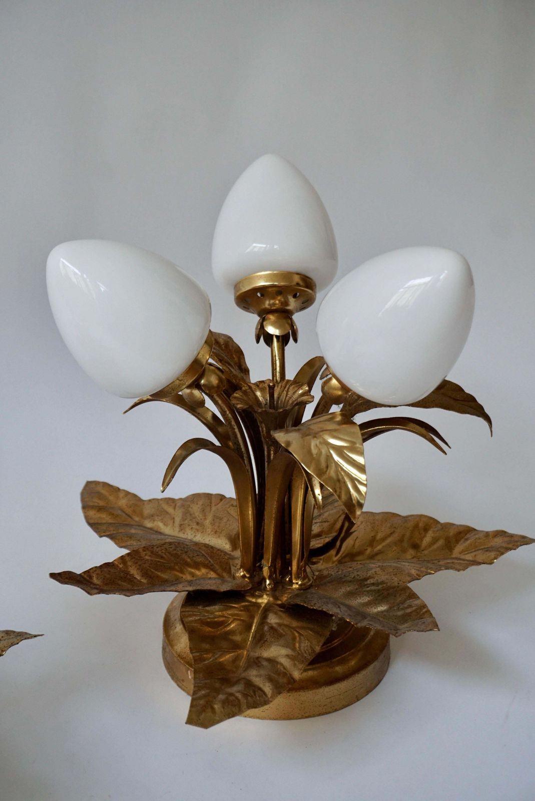 One Of Two Brutalist Sunburst Flower Light Fixtures In Gilt Metal photo vinterior