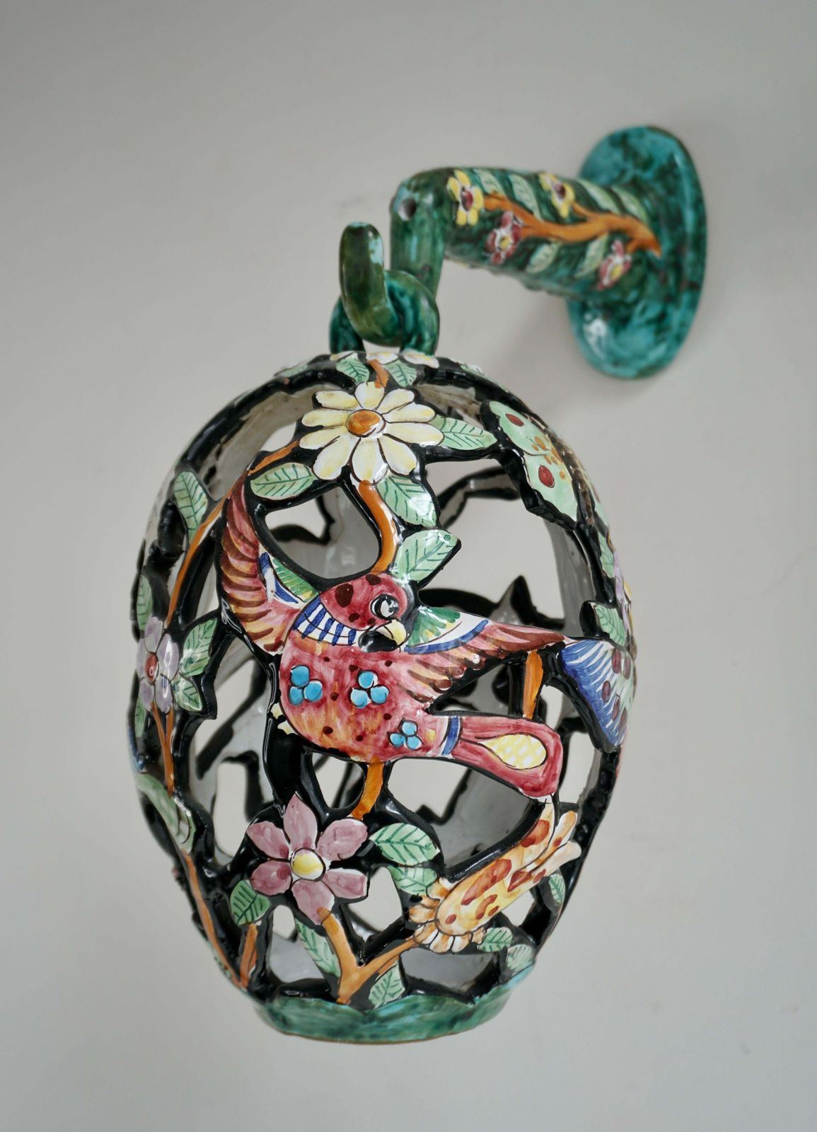 Lovely Mid Century Modern Bird Cage Wall Light With Butterfly Birds And Flowers photo for sale