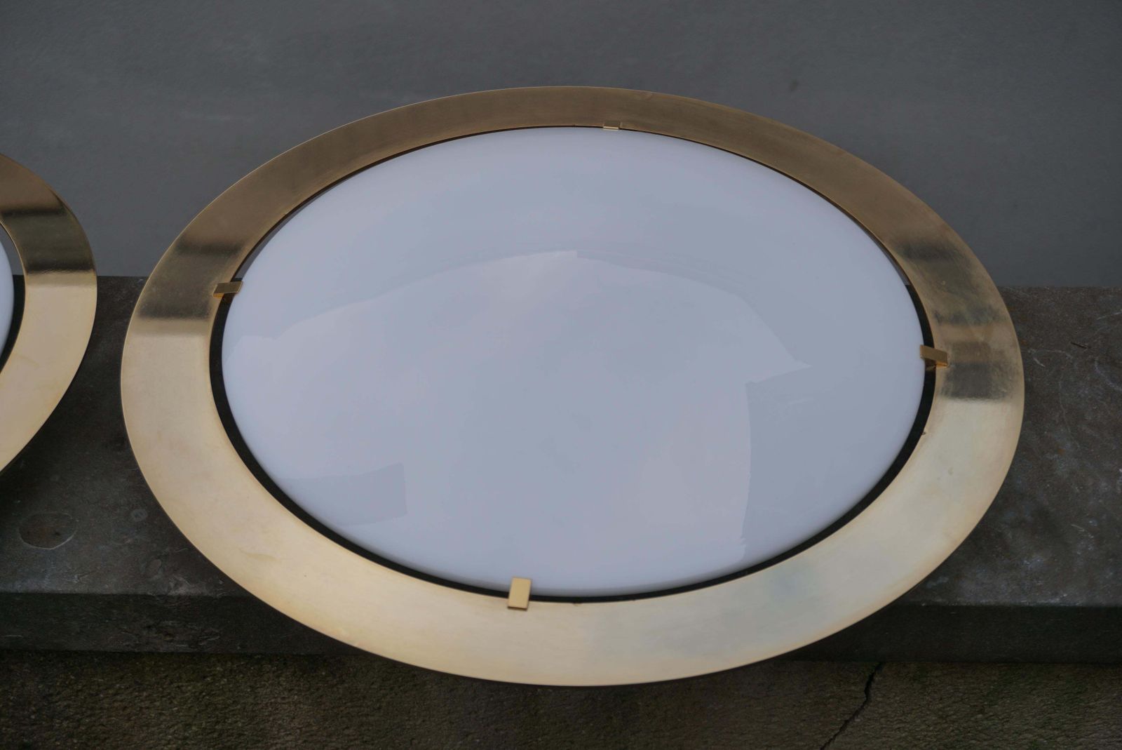 One Of Four Limburg Flush Mount Or Wall Lights, Brass Opal Glass, 1970s photo for sale