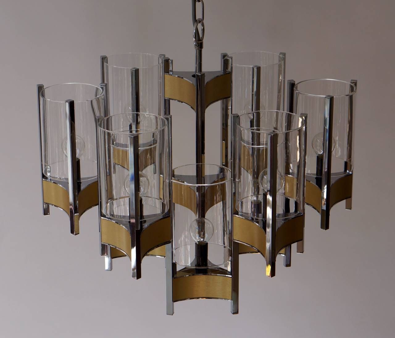 Set Of Four Nine Light Chrome And Glass Chandeliers By Gaetano Sciolari, 1970s photo buy