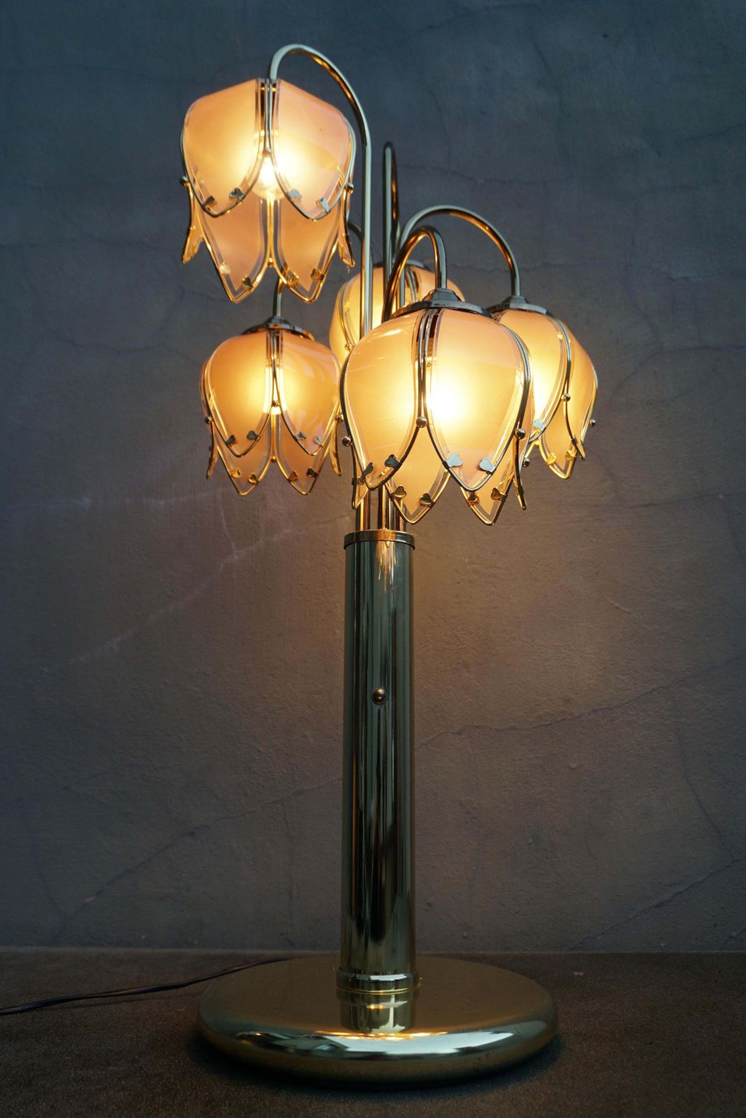 Lighting Mid Century Modern Glass And Brass 5 Arm Lotus Lamp 1970s photo