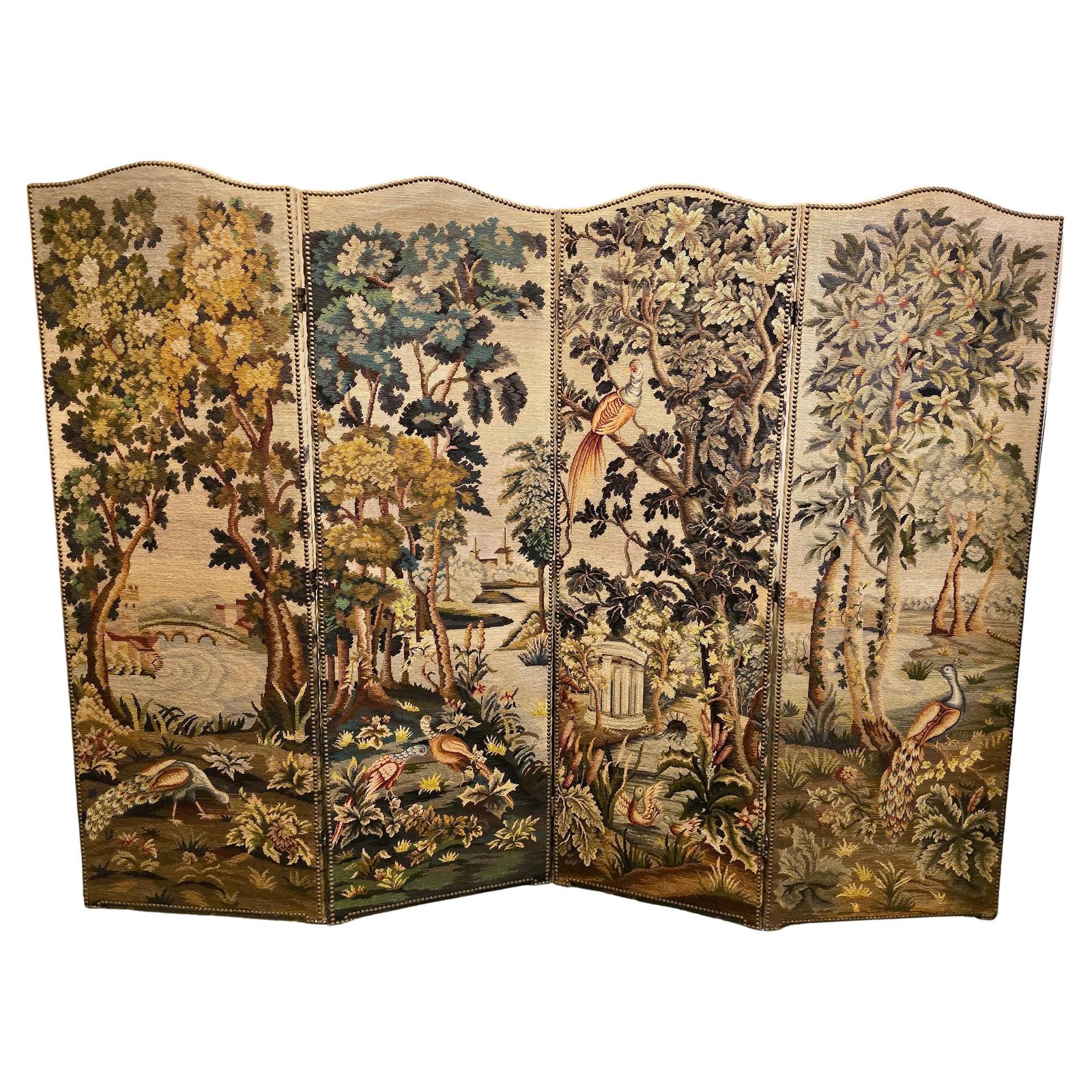 Room Divider With Aubusson Tapestries Featuring Birds And Floral Motifs photo furniture