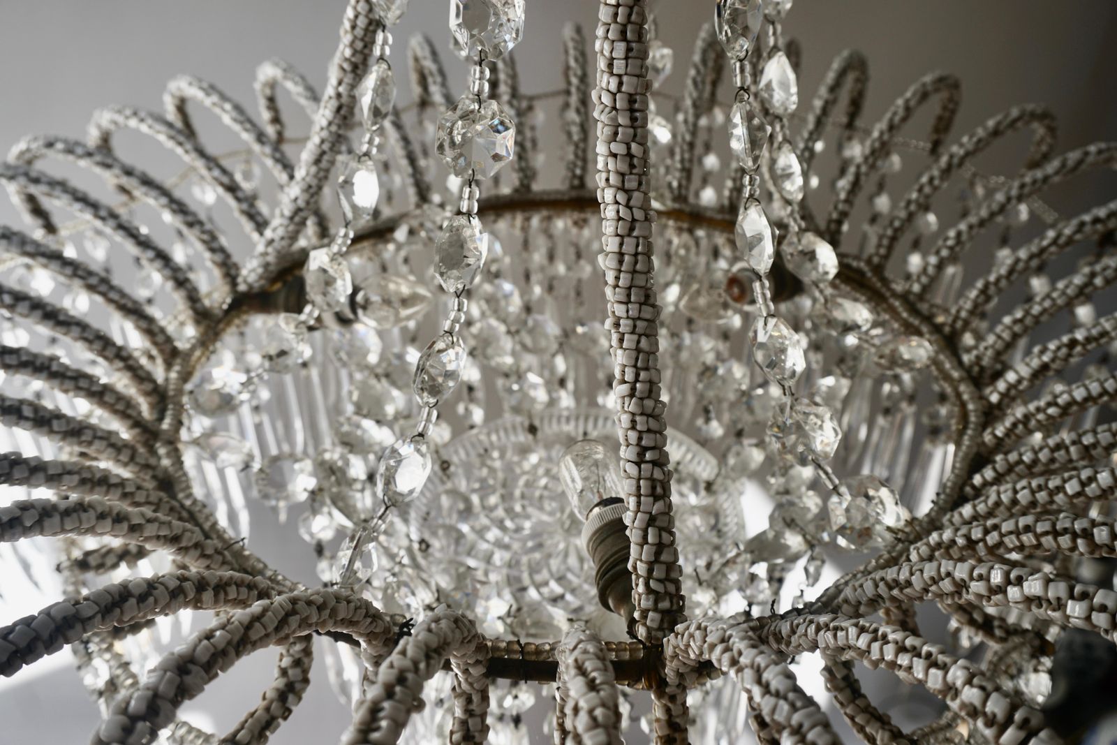 4076.0 Rare Crystal Waterfall Chandelier Covered With Thousands White Murano Glasses photo