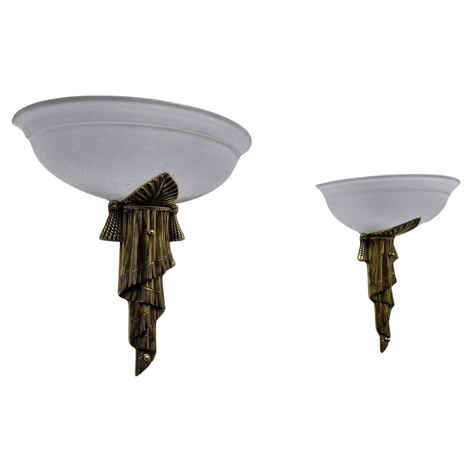 Beautiful Art Deco Wall Lights Made Of Brass With Opal Glass Shade photo for sale