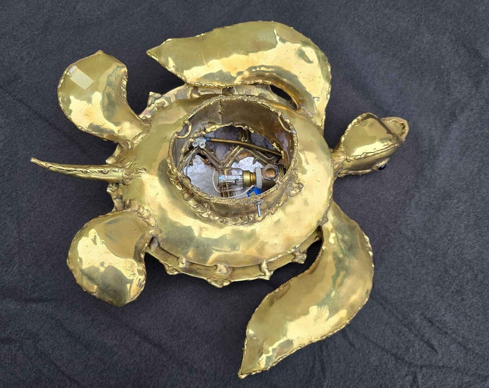 photo for sale Unique Mid Century Brass And Mother Of Pearl Turtle Wall Lamp