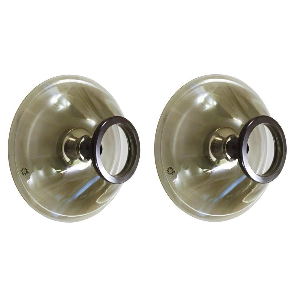 Pair Of Smoky Murano Sconces / Flush Mounts By Leucos
