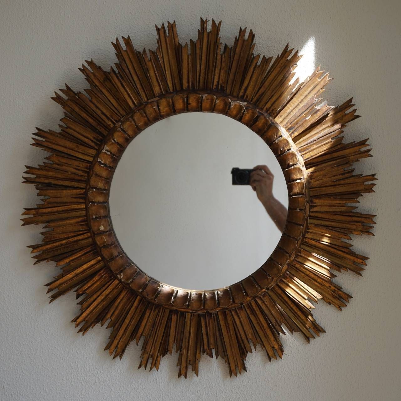 Italian 1930s Soleil Sunburst Giltwood Wall Mirror photo furniture