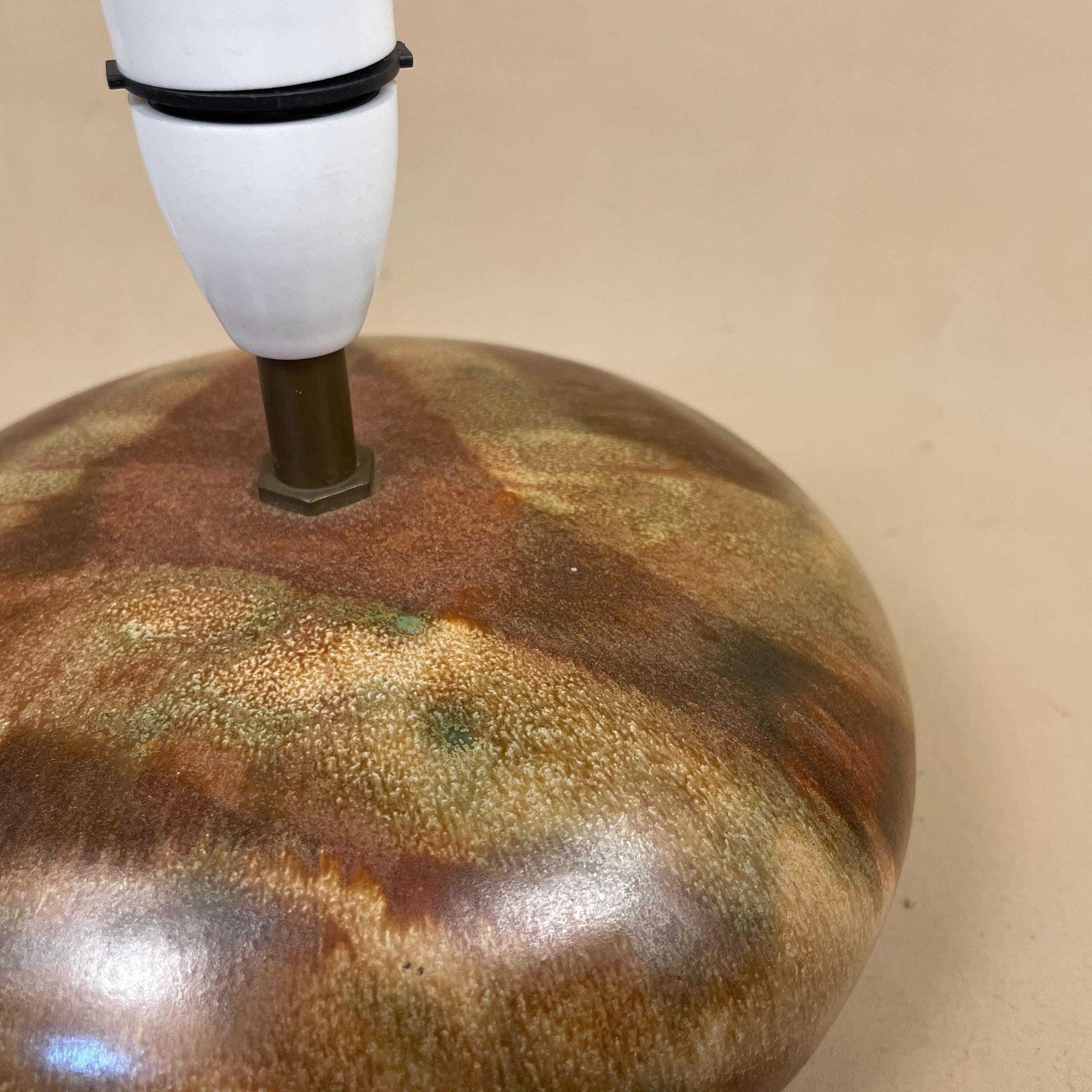 Vintage Ceramic Lamp Light Bedside Table Abstract Painted Pattern Brown Earthy Retro Side Antique Porcelain Vase Medium Classic Pottery photo vinterior