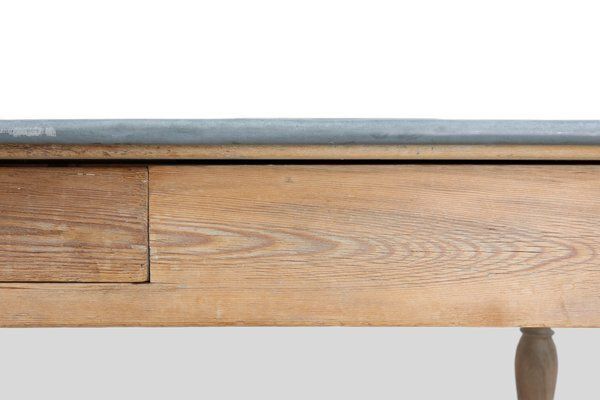 Rustic French Pine Wood Dinner Table With Zinc Top, 1850s photo 7215.0