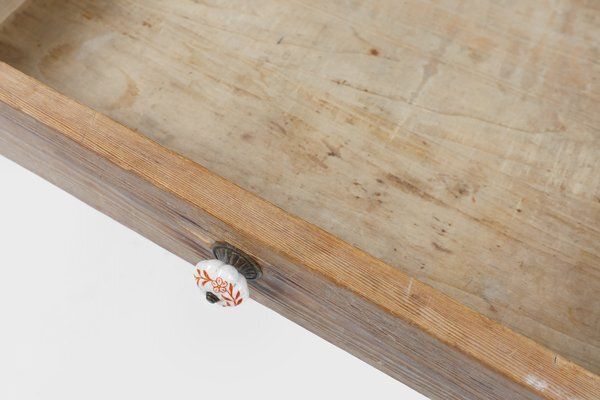 photo furniture Rustic French Pine Wood Dinner Table With Zinc Top, 1850s