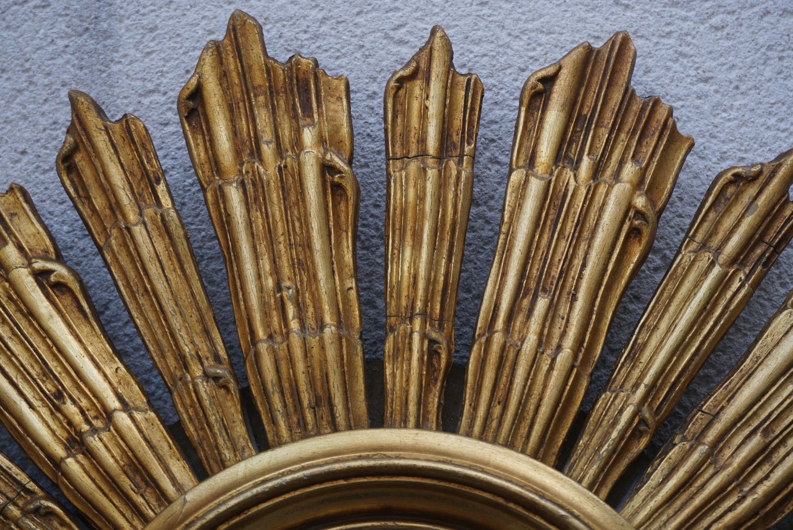 American Sunburst Gilt Carved Wood Bullseye Convex Wall Mirror, C. 1950s photo Home Decor
