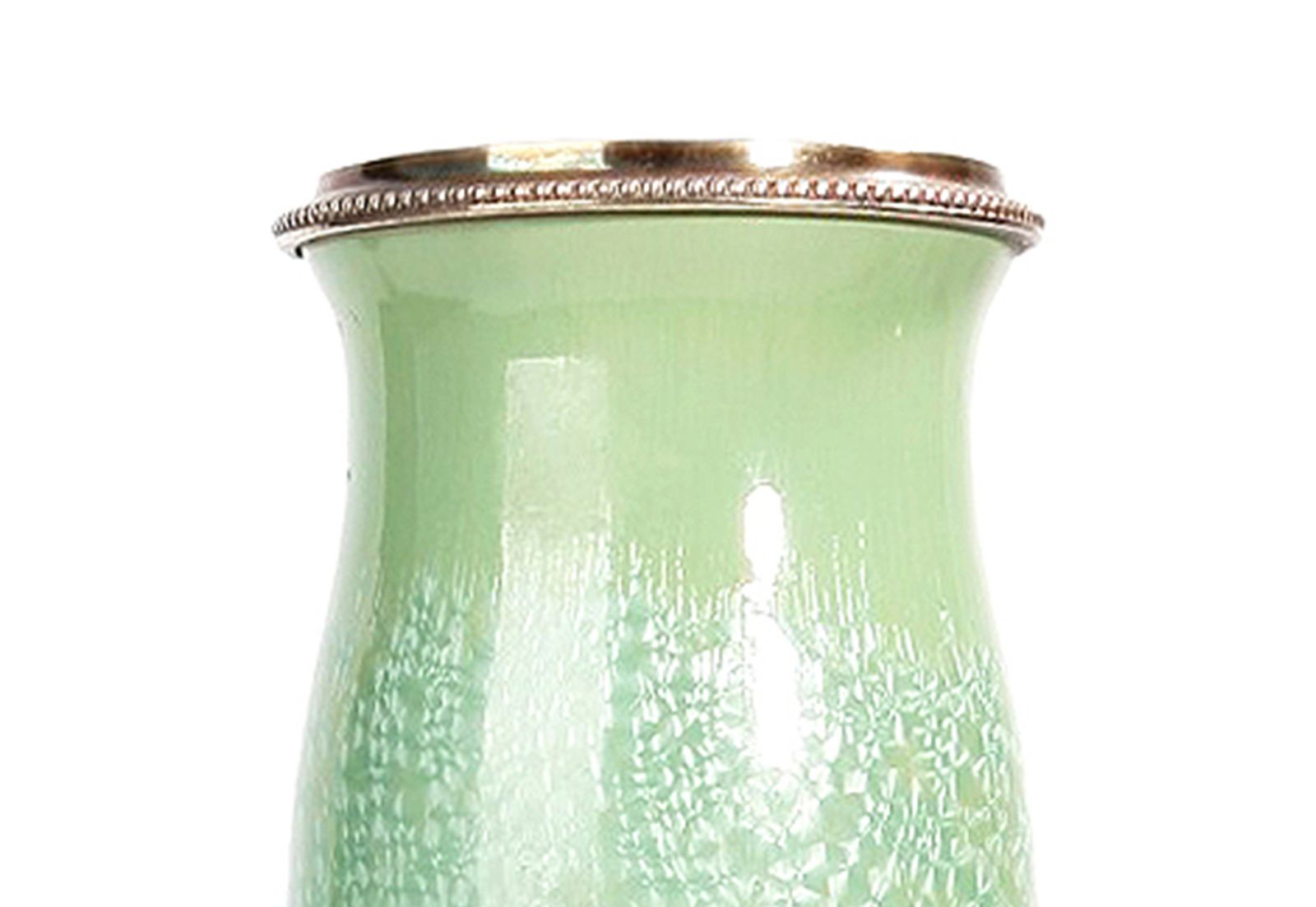 20th Century Art Nouveau Green Ceramic Vase With Silver Rim/Collar, Austria photo vintage