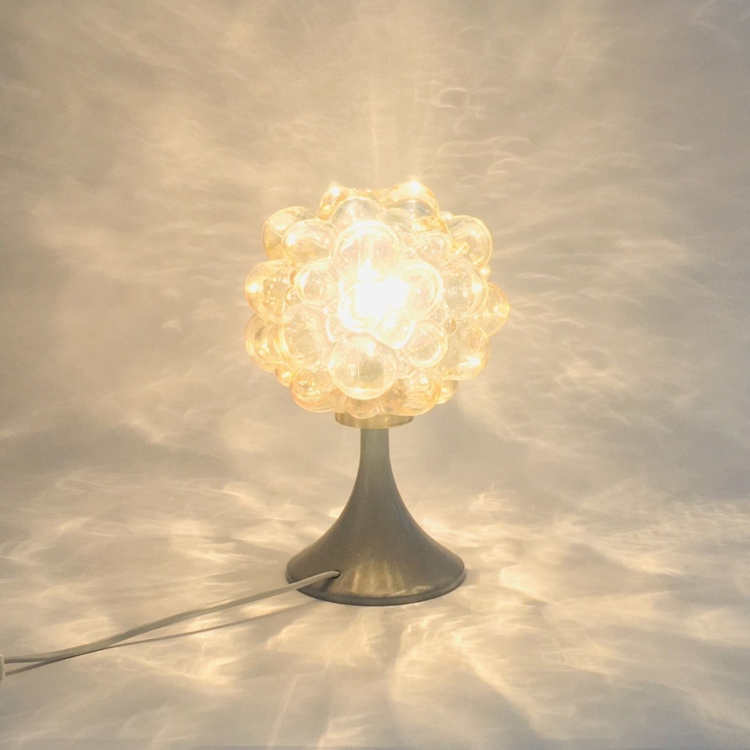 Pair Of Mid Century Amber Bubble Glass Table Lamps By Helena Tynell For Limburg, Germany, 1960s photo vinterior