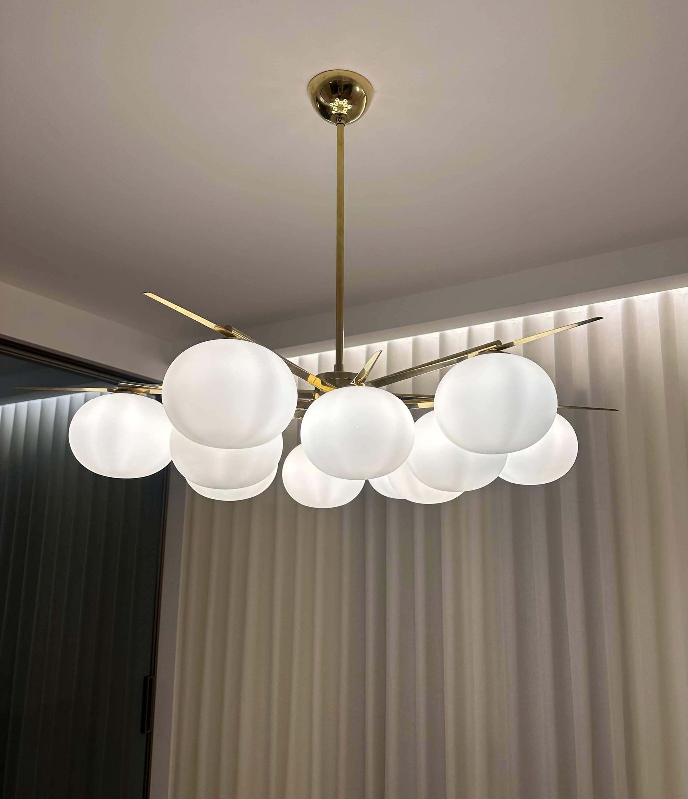 Elegant Murano Glass & Brass Chandelier, 2000s Mid Century Modern Design photo 7163.0