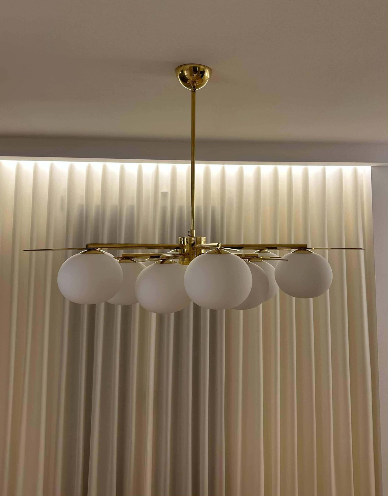 Elegant Murano Glass & Brass Chandelier, 2000s Mid Century Modern Design photo vintage