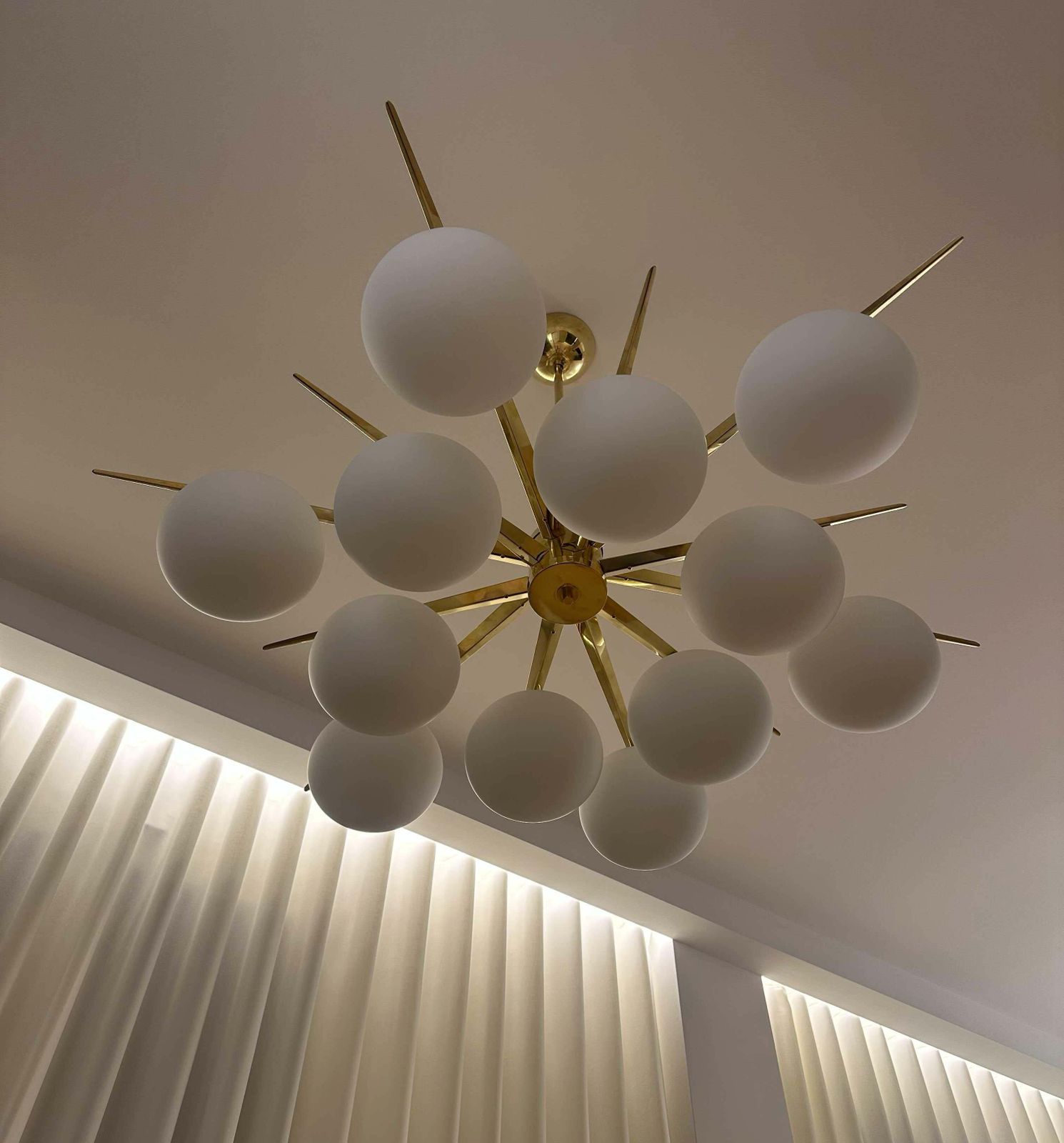 Lighting Elegant Murano Glass & Brass Chandelier, 2000s Mid Century Modern Design photo