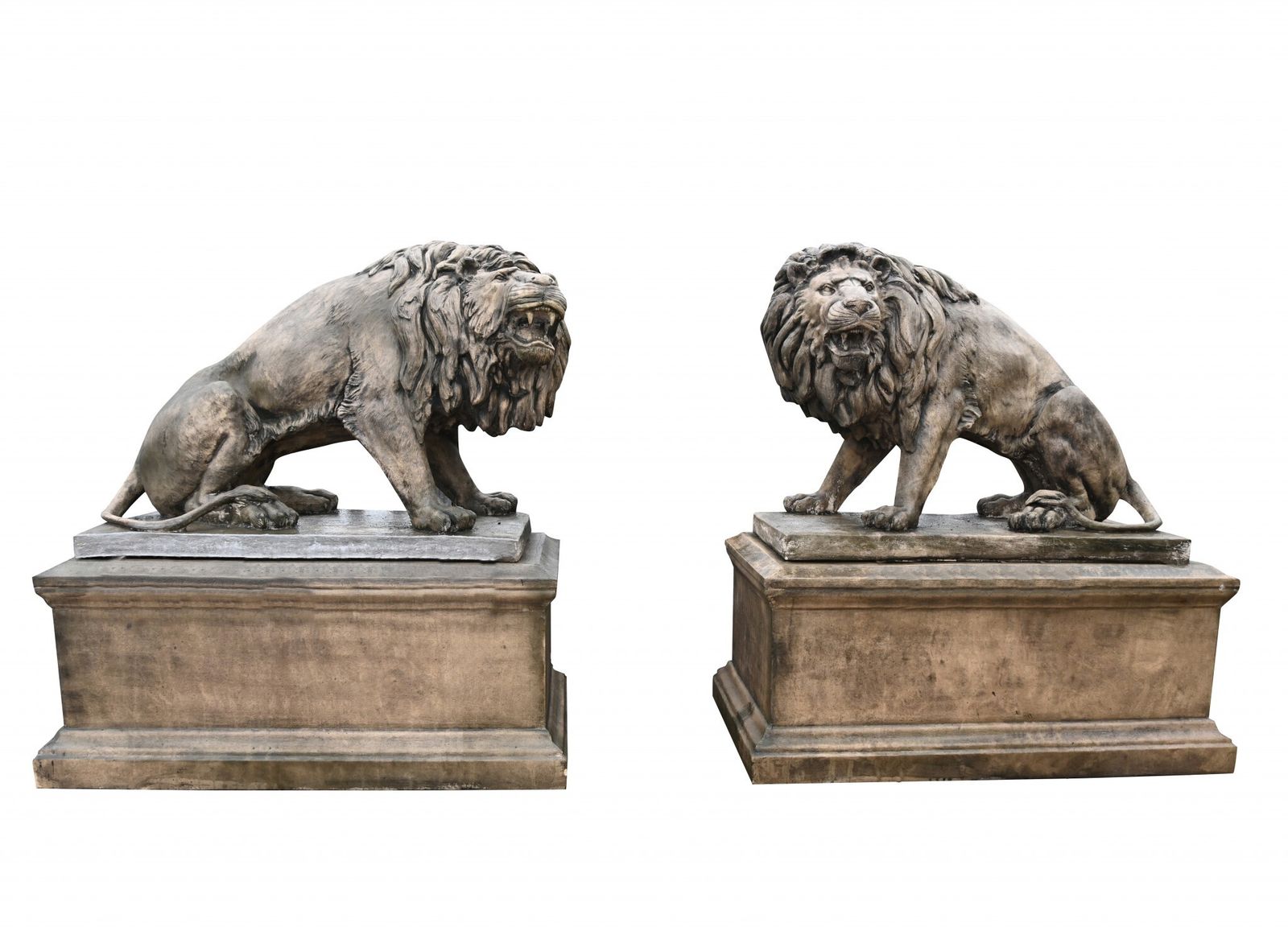 Pair Lifesize Lion Gatekeeper Statues Stone Country House