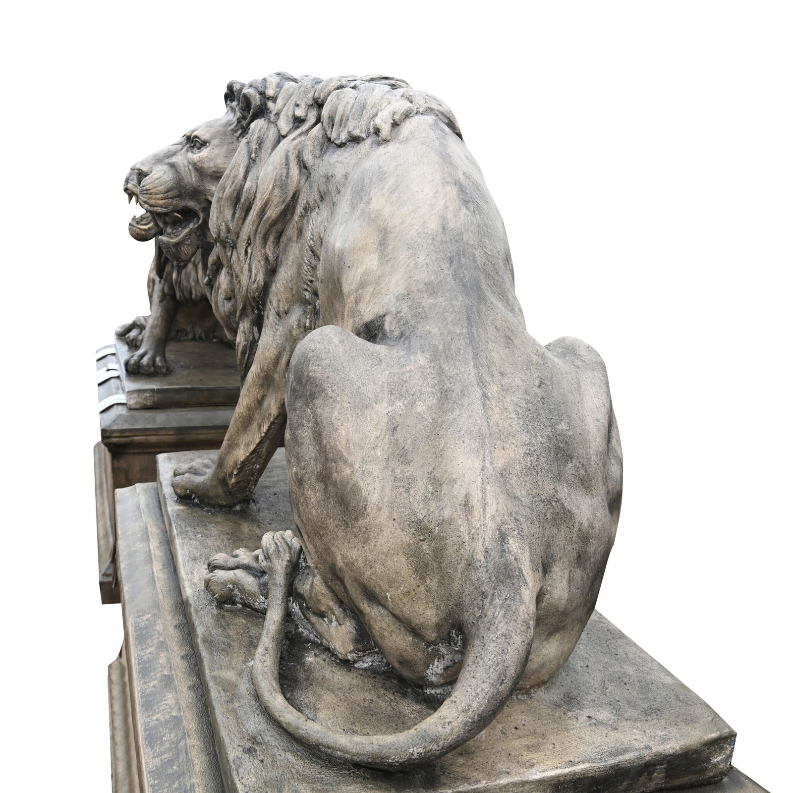 photo for sale Pair Lifesize Lion Gatekeeper Statues Stone Country House
