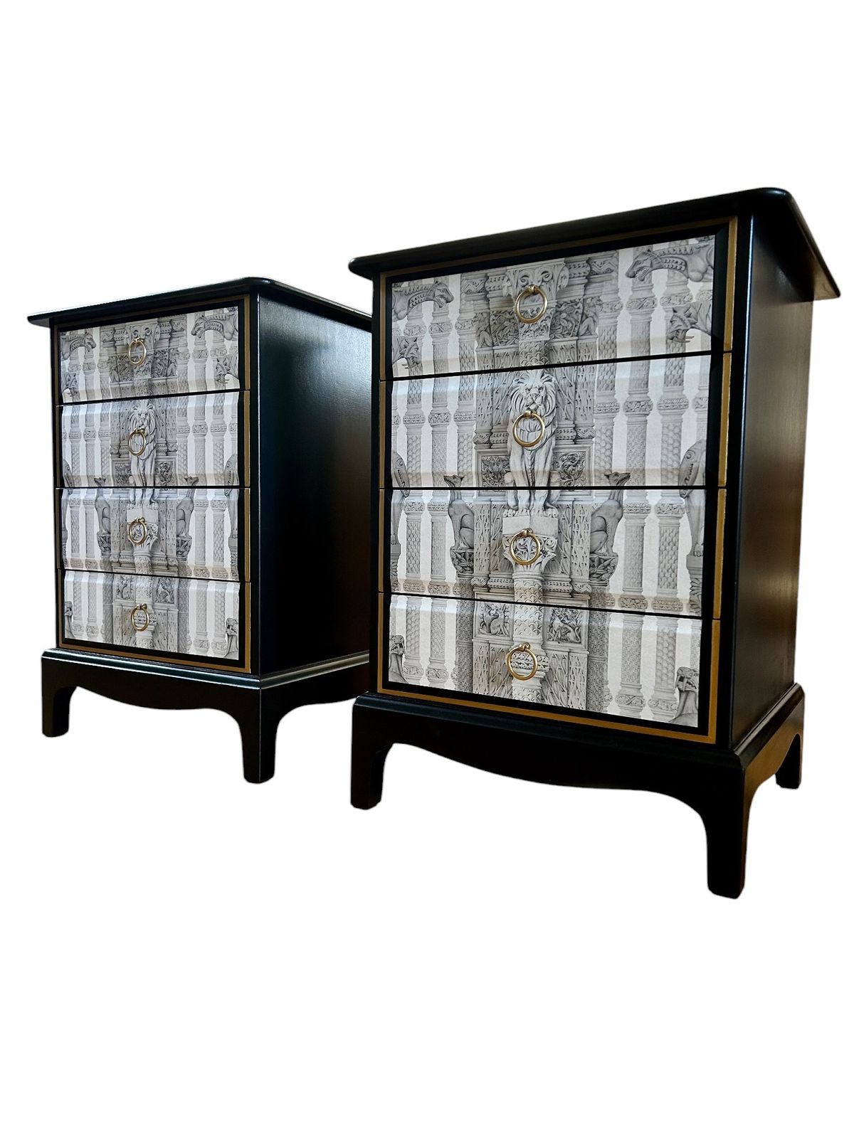 photo vintage Midcentury Modern Solid Wood Bedside Drawers.  Stag Minstrel.  Handpainted With Decoupage.  Unique.