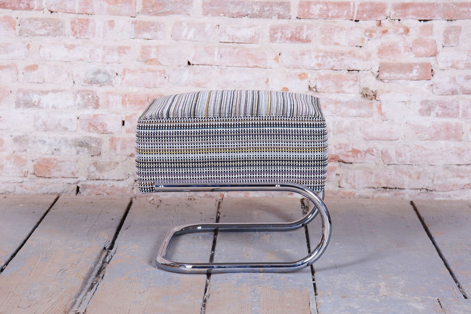Restored Bauhaus Stool, By Robert Slezák, Chrome Plated Steel, Czech, 1930s photo for sale