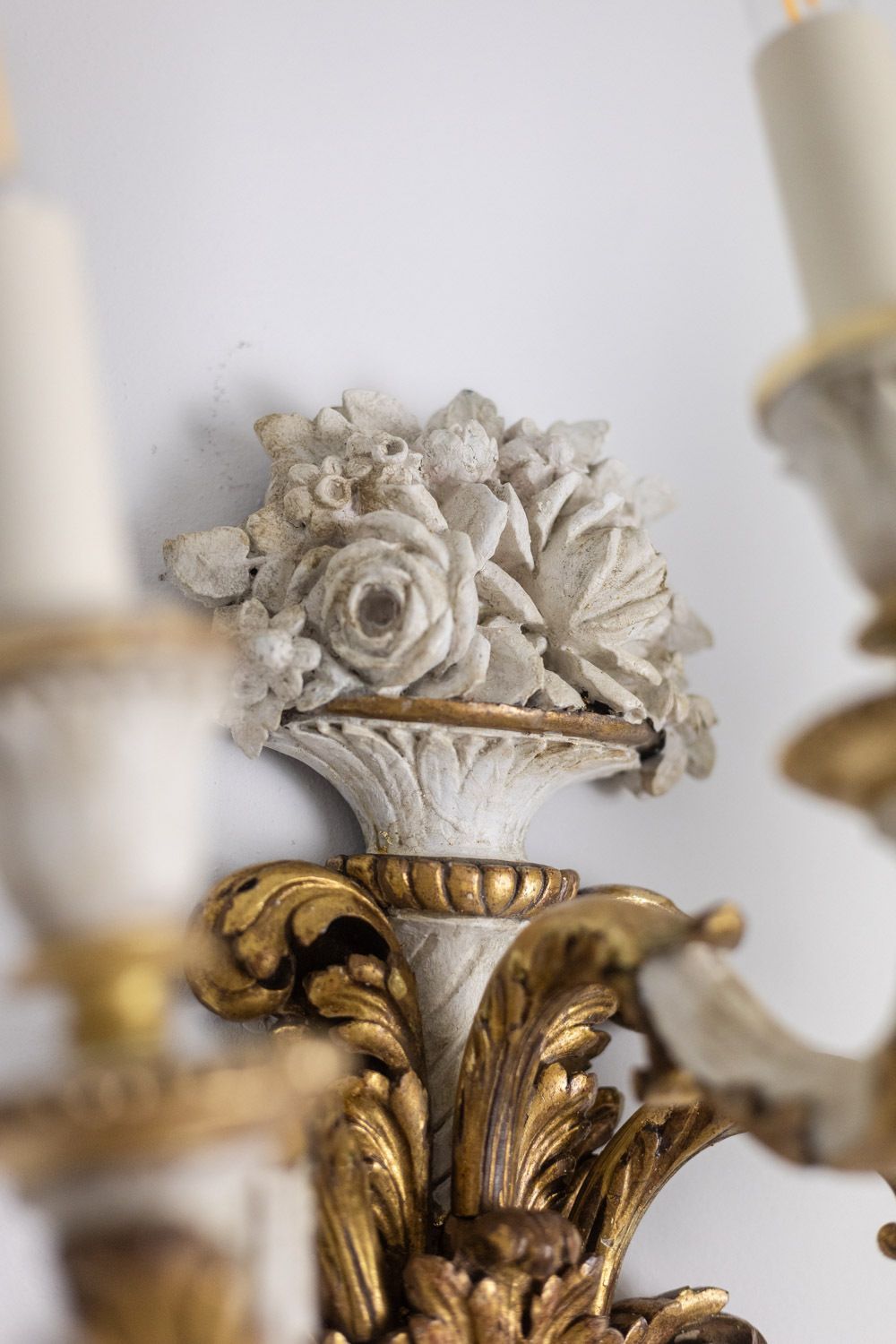 Pair Of Louis XVI Style Wall Lights In Gilded And Lacquered Wood. Circa 1900. photo vintage