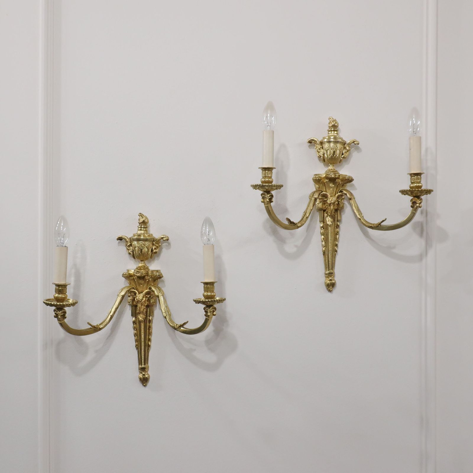 Pair Of French Bronze Gilt Twin Arm Antique Wall Lights