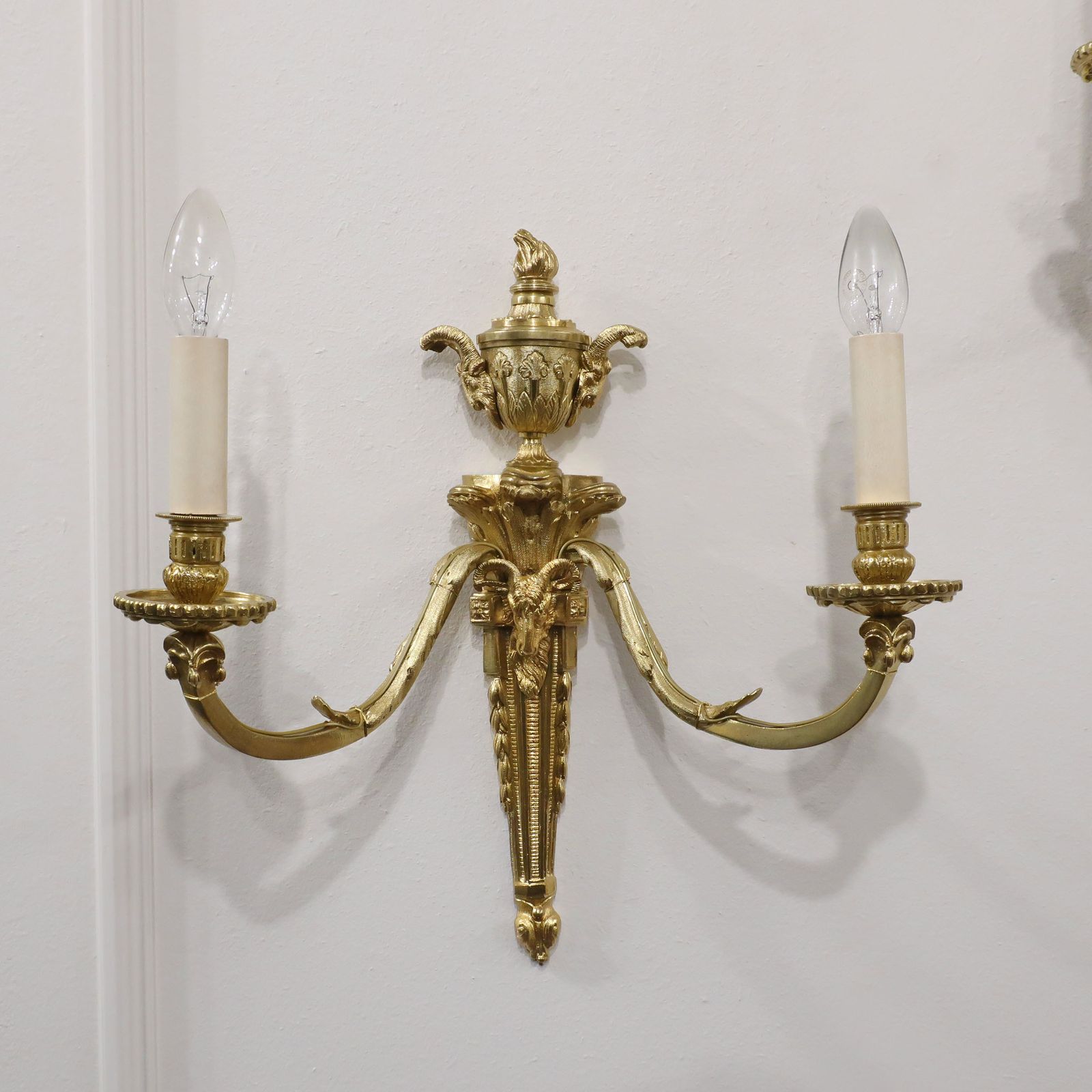 Pair Of French Bronze Gilt Twin Arm Antique Wall Lights photo furniture